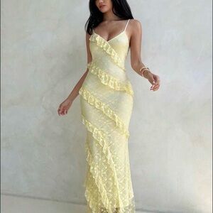 Elegant Yellow Lace Dress